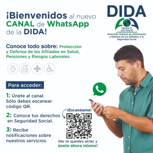 DIDA habilita canal de WhatsApp para orientar afiliados a la Seguridad Social